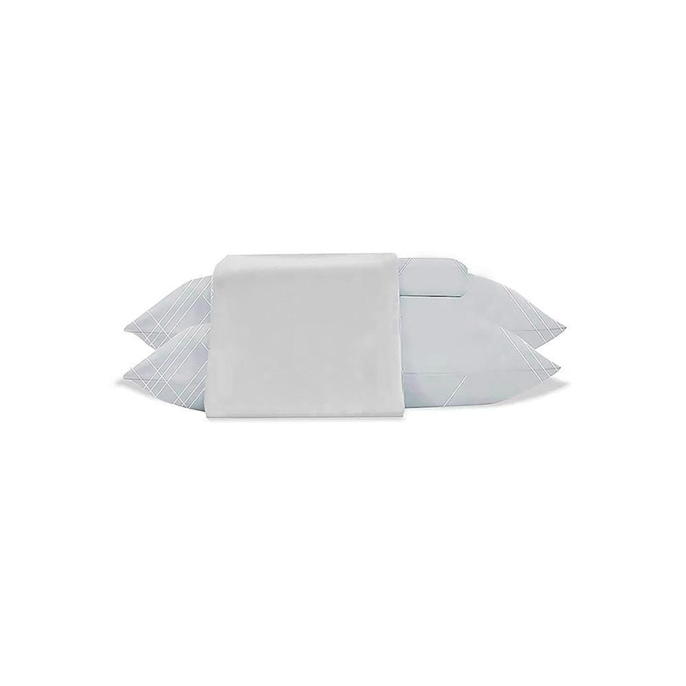Jogo De Lençol Queen 4 Peças Toque De Seda 300 Fios Lençol Com Elástico Cinza Listras - Jolitex