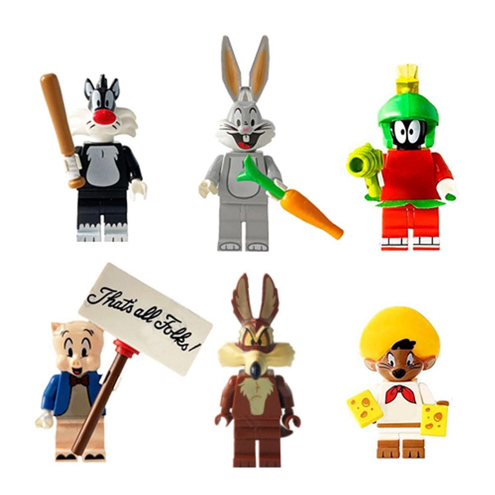 Kit 6 Bonecos Looney Tunes Frajola Pernalonga Bloco De Montar