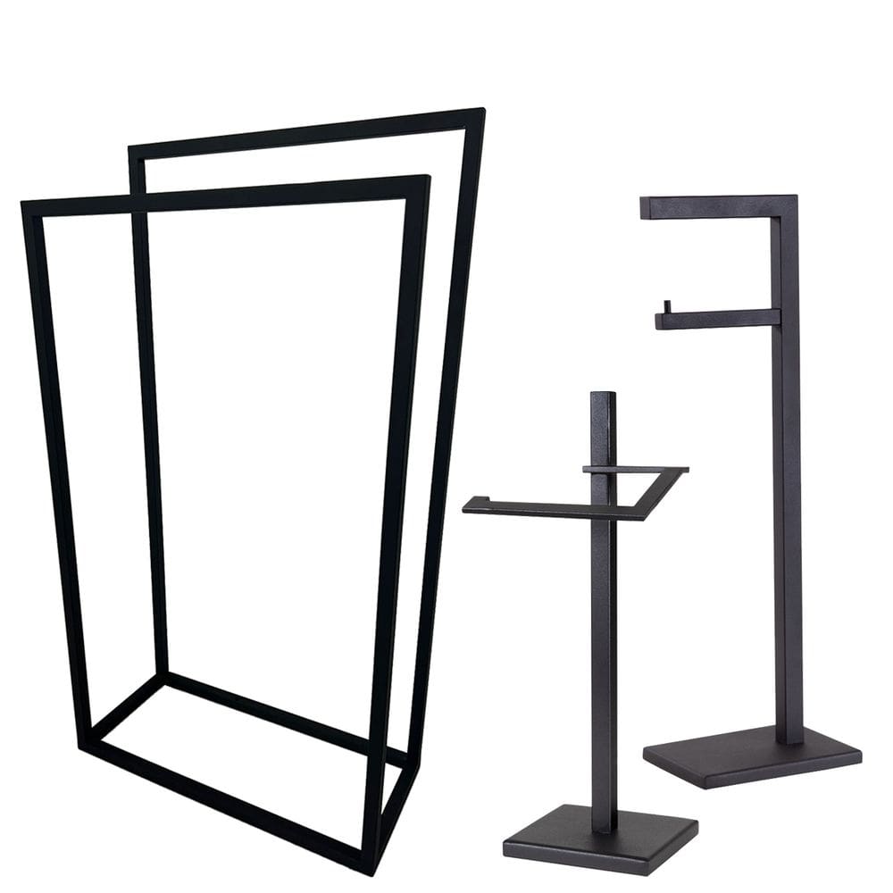 Kit de Acessorios para Banheiro com 3 Peças em Aço Inox Preto fosco Linha Larissa com Toalheiro de Piso