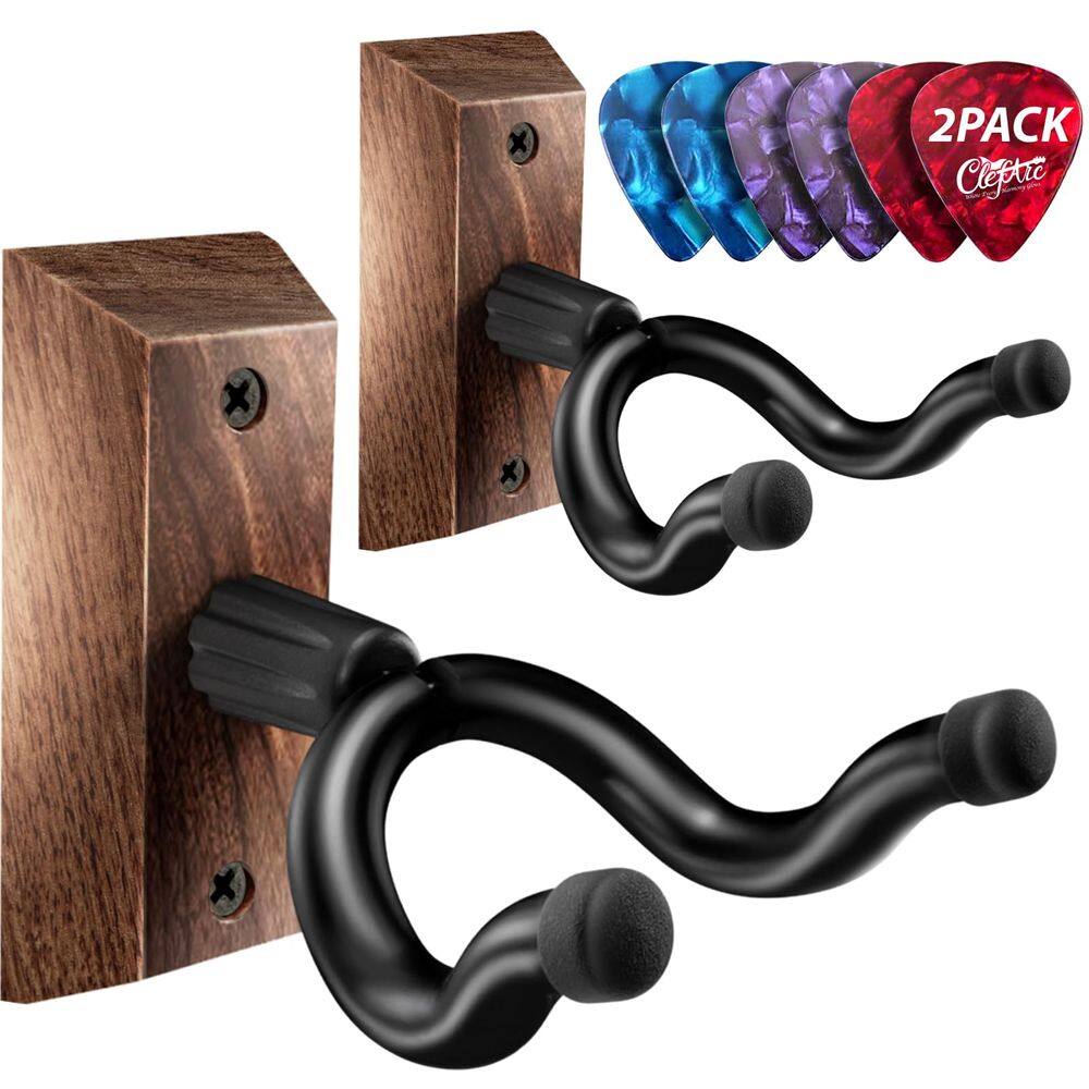 Suporte de parede para guitarra CleFarc Black Walnut, pacote com 2 acessórios