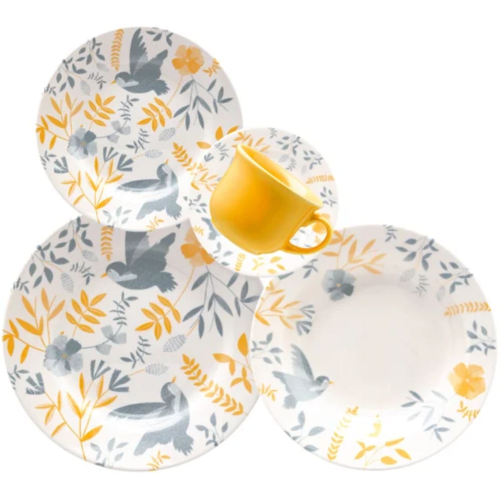 Jogo de Jantar Alto Brilho 20 PC Ceramica Inglesa Yellow Birds