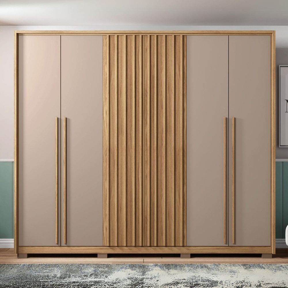 Guarda-roupa Casal 6 Portas 4 Gavetas Suburban Espresso Móveis Buriti/Cinza