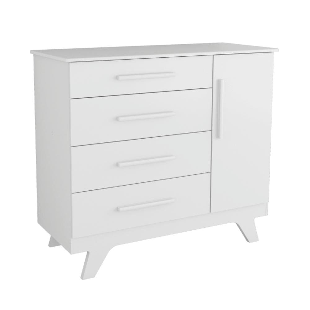 Cômoda Infantil Retrô Peroba Branco 4 Gavetas 1 Porta Lisa