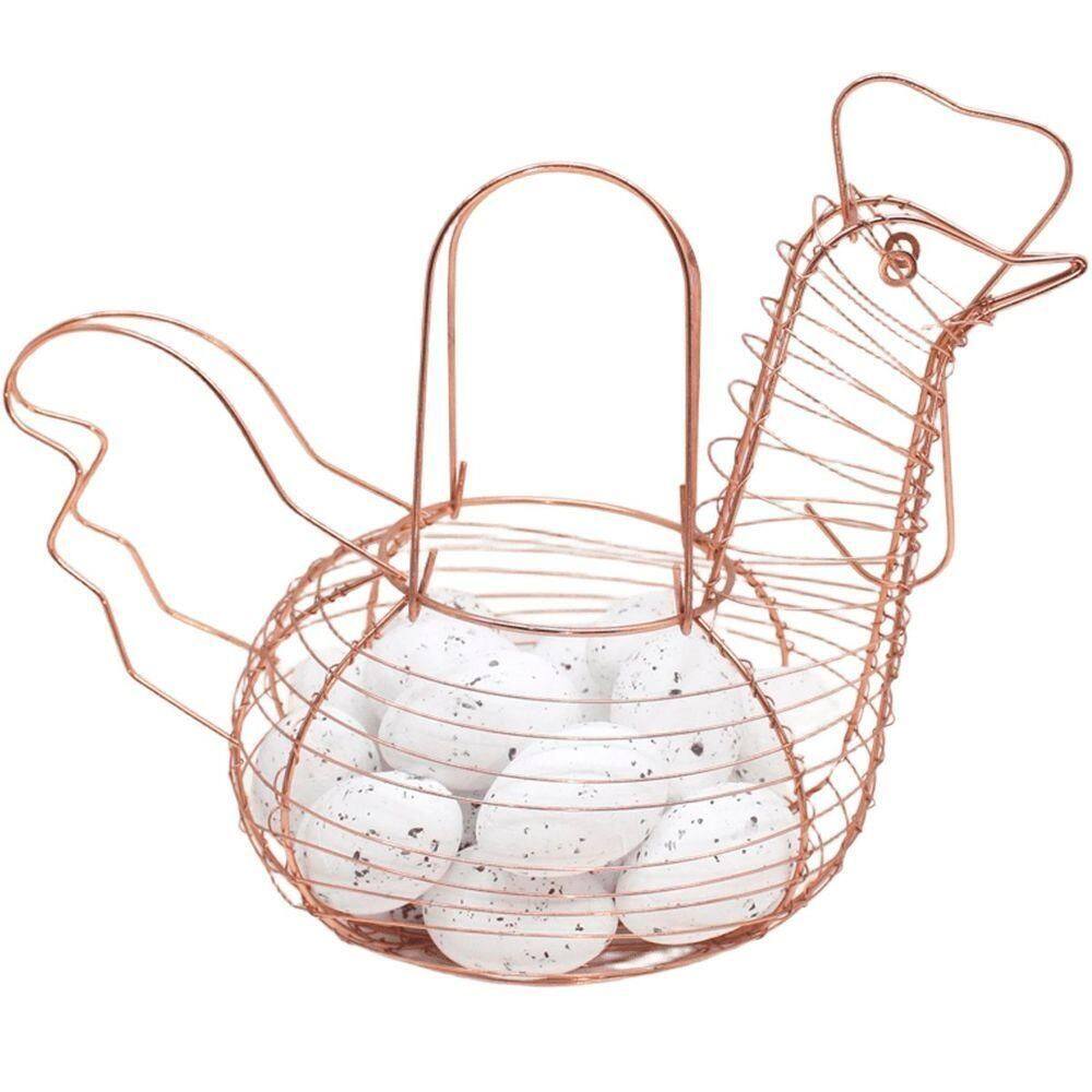 Cesto Galinha Porta Ovos Decorativo Aramado 18 Ovos Branco