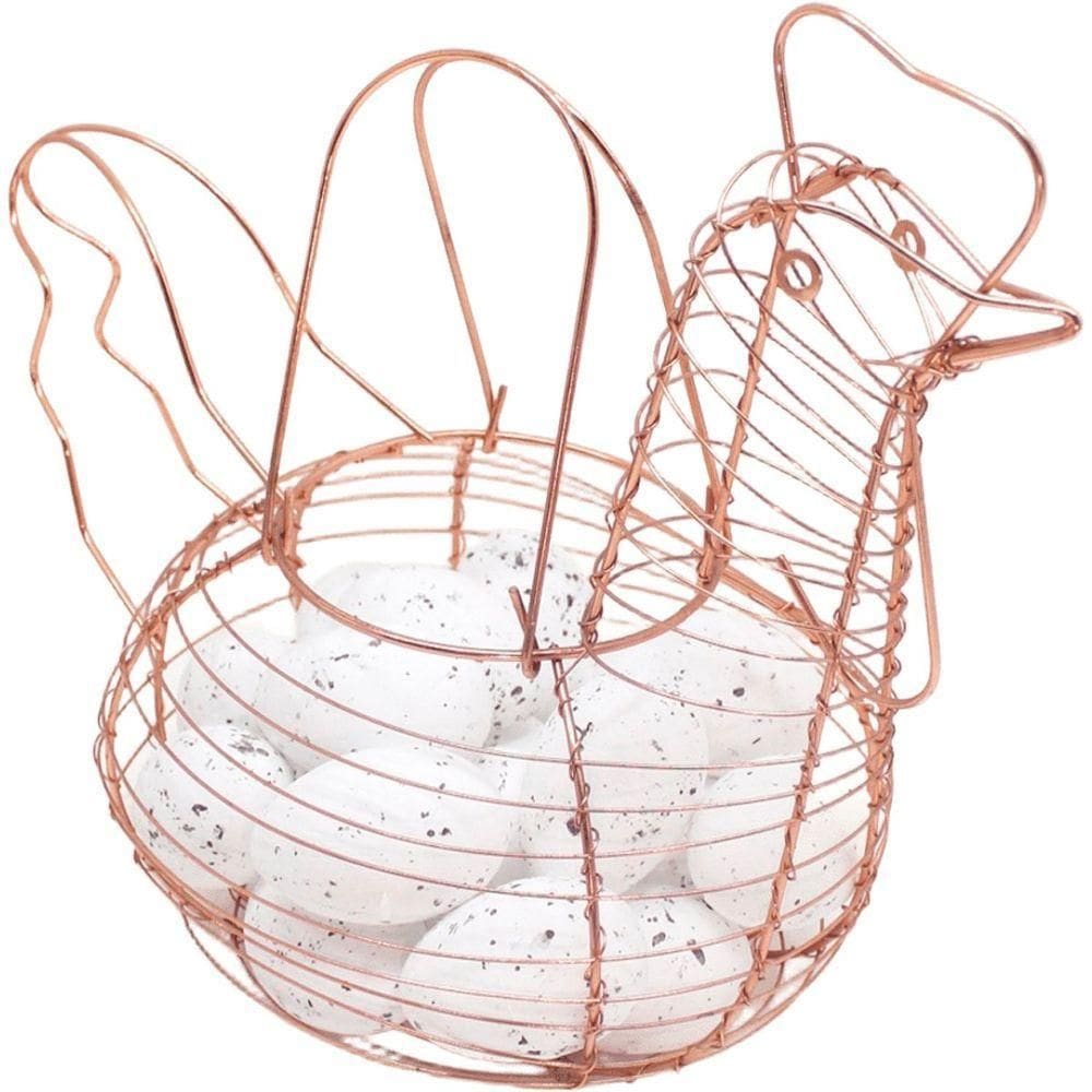 Cesto Galinha Porta Ovos Aramado Decorativo 18 Ovos Branco