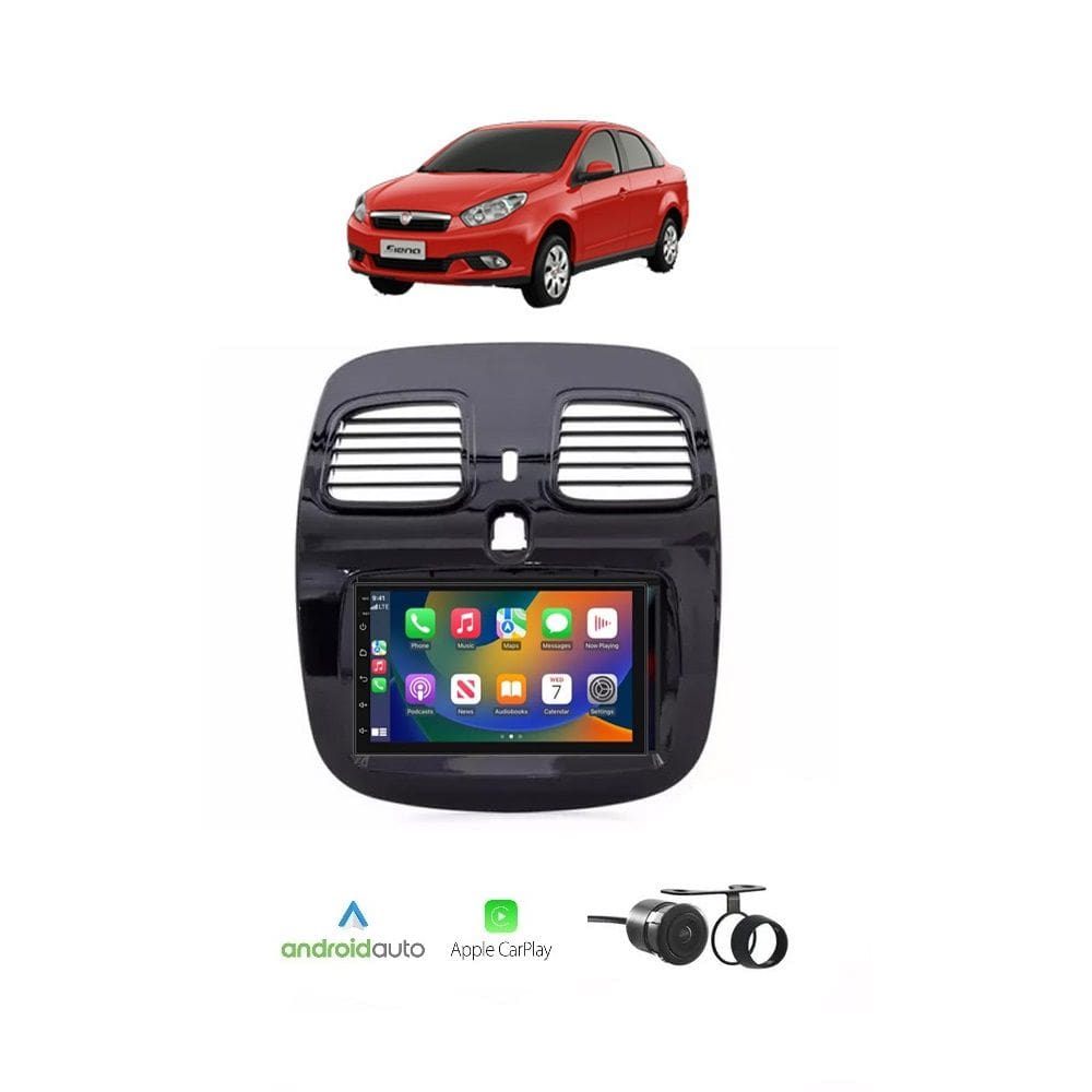 Kit Multimídia Grand Siena Mold Grafite 2012 / 2020 7 Pol CarPlay AndroidAuto - FirstOption 8100