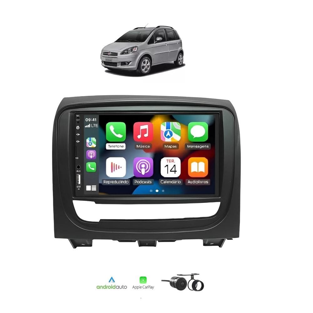 Kit Multimídia Idea 2013 / 2015 Mold Preta 7 Pol CarPlay AndroidAuto - FirstOption 8100