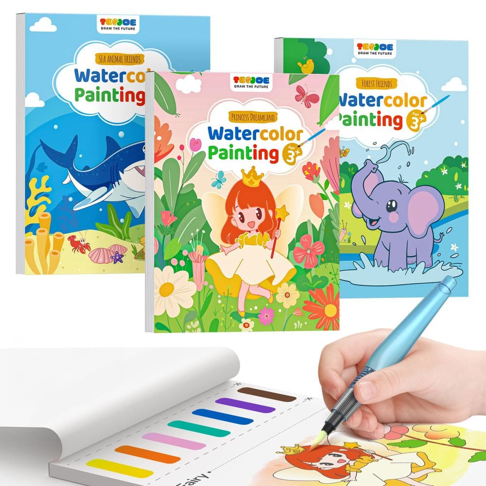 Conjunto de pintura em aquarela TECJOE, pacote com 3 livros de pintura com água