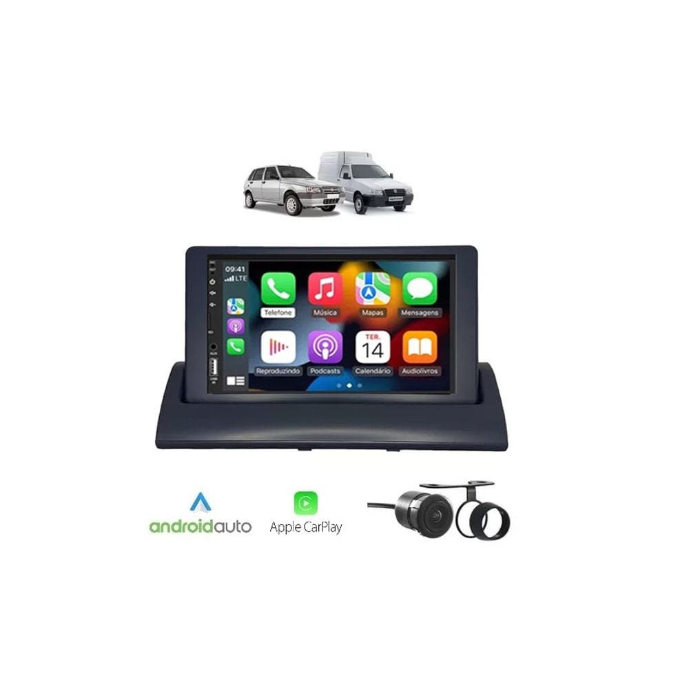 Kit Multimídia Uno Mille Fiorino 94 a 2013 Mold Preta 7 Pol CarPlay AndroidAuto - FirstOption 8100