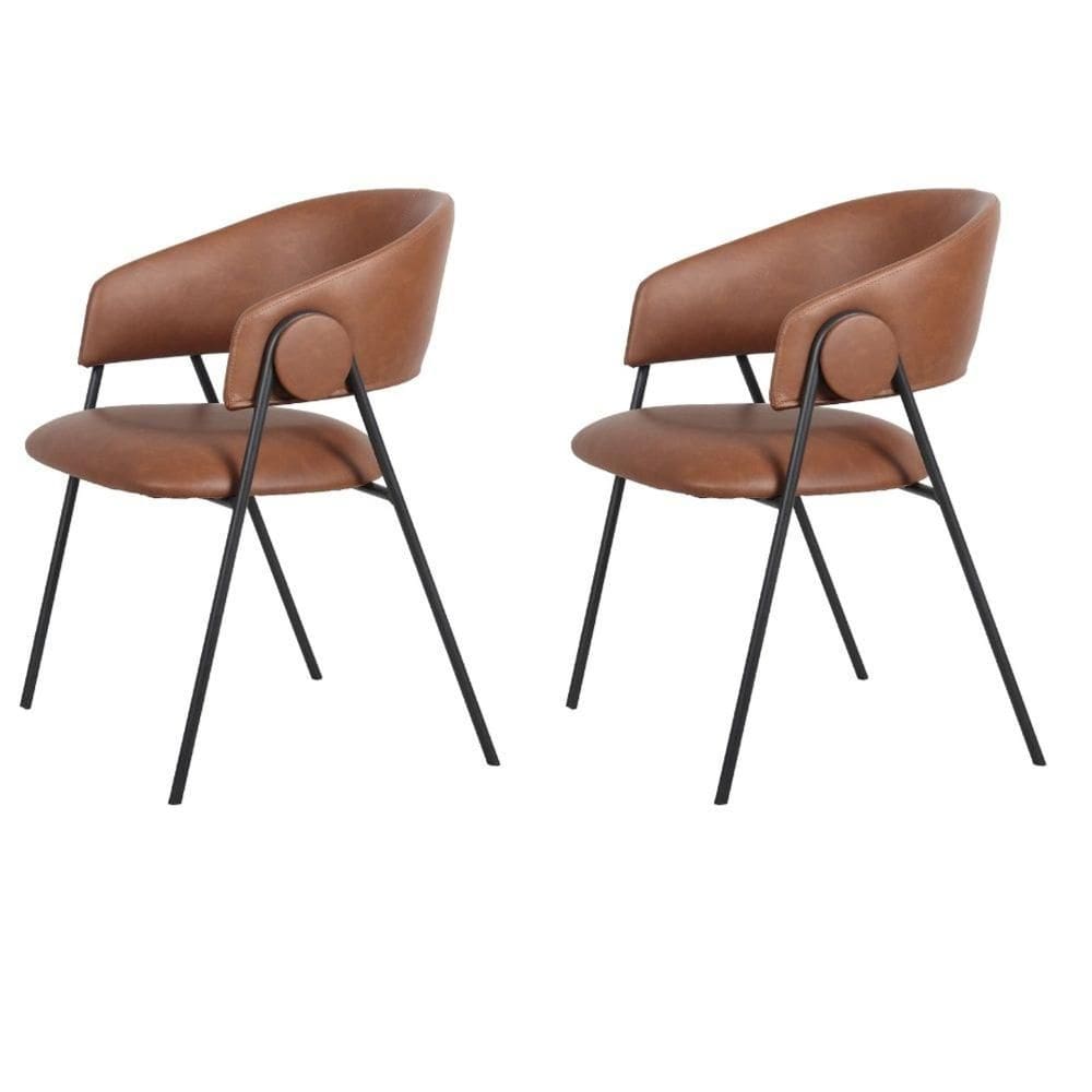 Kit 2 Cadeiras com Braços Toulouse Júlia Mara Fratini Poliureto (PU) Caramelo Base Aço Carbono Preto