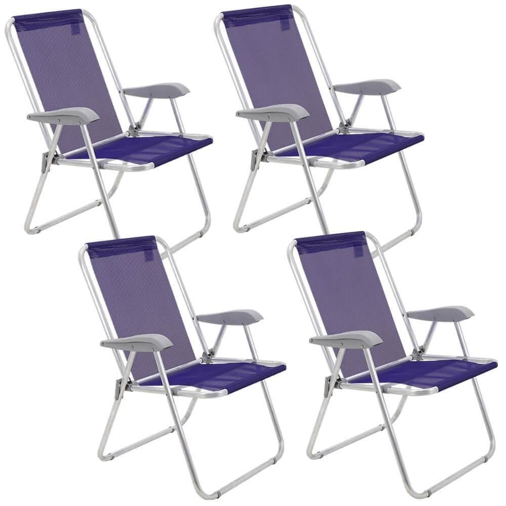 Kit 04 Cadeiras de Praia Tramontina Creta Master em Alumínio com Assento Roxo 92900203