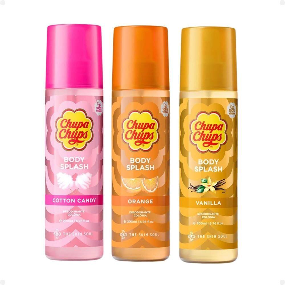 Kit Body Splash The Skin Soul Chupa Chups: Orange, Vanilla e Cotton Candy 200ml