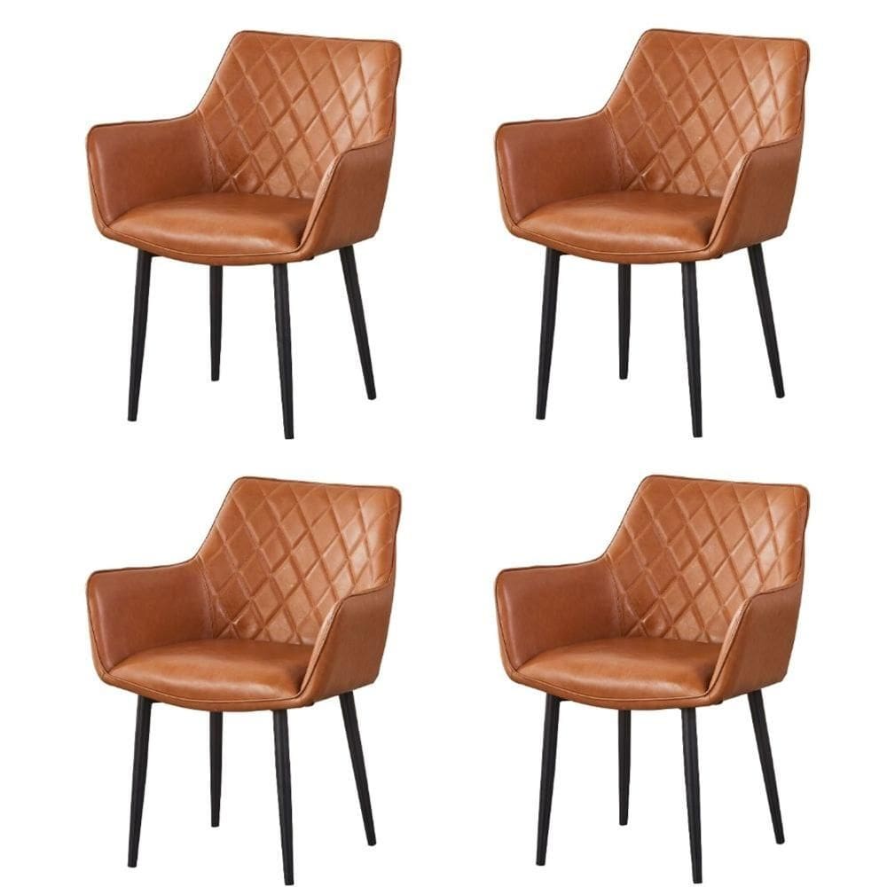 Kit 4 Cadeiras com Braços Marrakesh Fratini Estofado Matelassê (PU) Caramelo Base Aço Carbono Preto