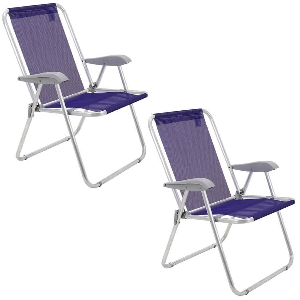 Kit 02 Cadeiras de Praia Tramontina Creta Master em Alumínio com Assento Roxo 92900203