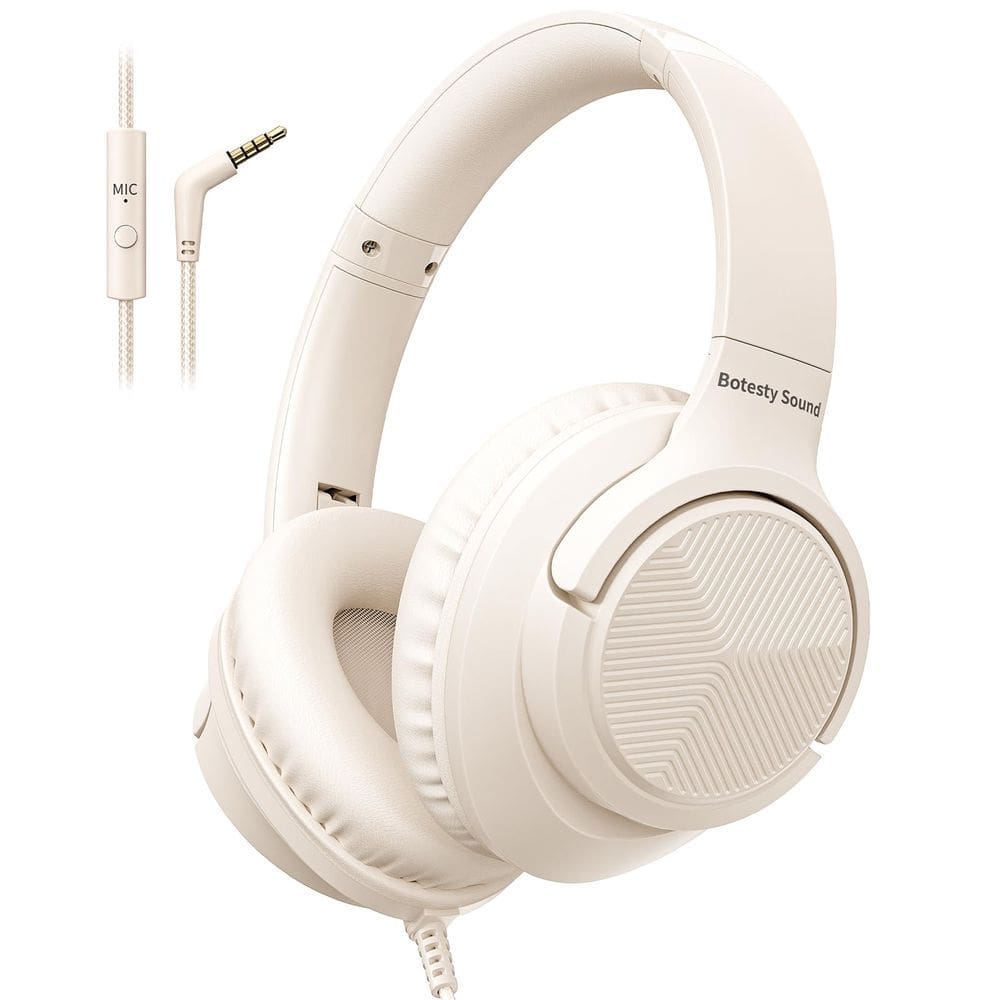 Fones de ouvido Botesty Sound Wired com microfone Over Ear Beige