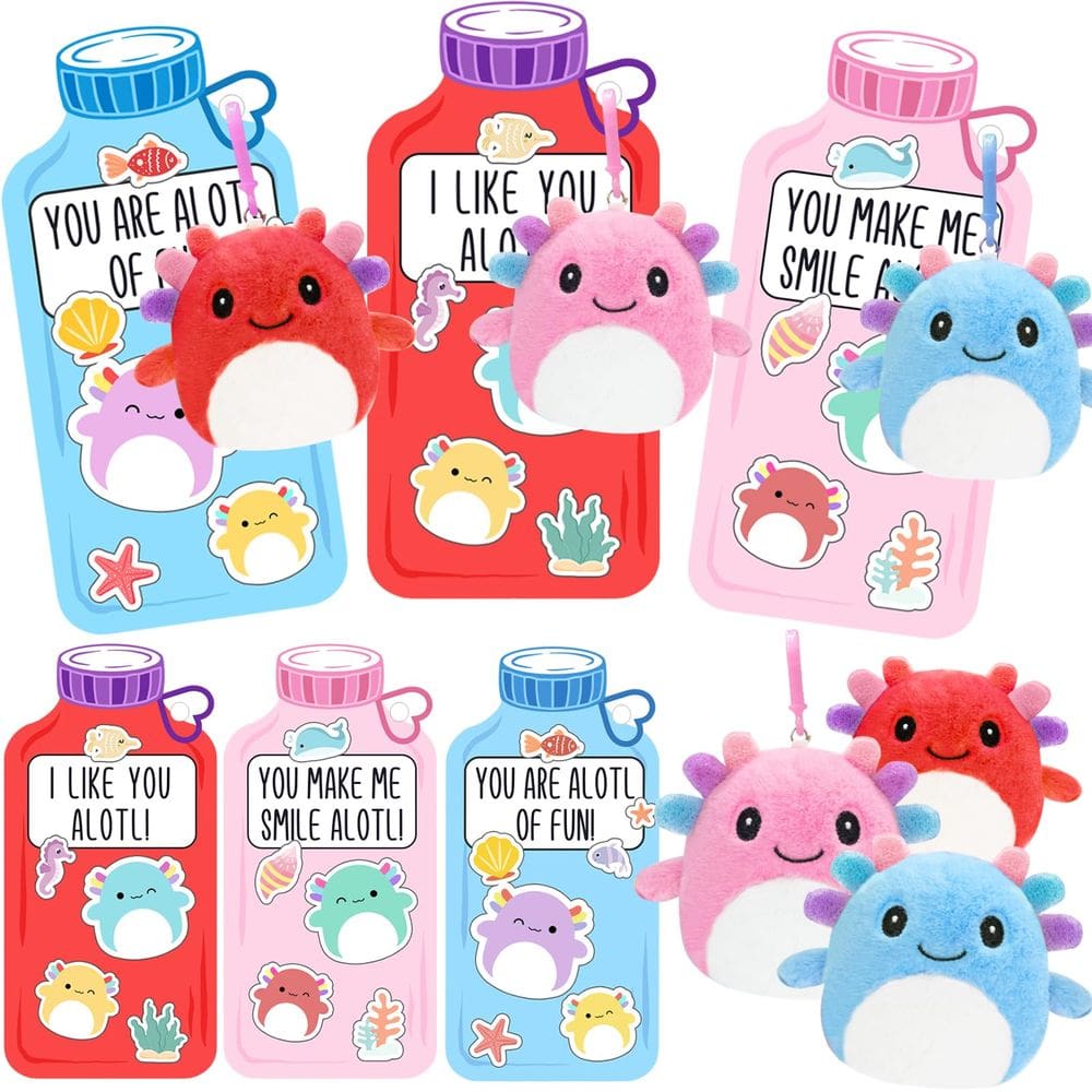 Presentes de Dia dos Namorados, brinquedos de pelúcia Axolotl, chaveiros — pacote com 24