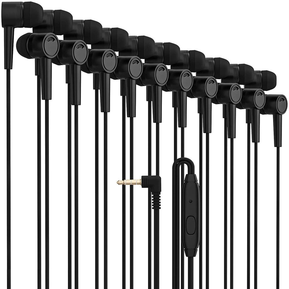 Earbuds, fones de ouvido Maeline Bulk com microfone, pacote com 40 unidades, pretos