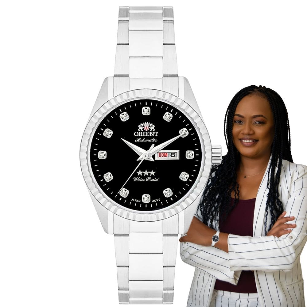 Relógio Orient Feminino Mecânico Automático 3 Estrelas Redondo Prova Dágua 5 ATM Casual NH6SS007 P1SX