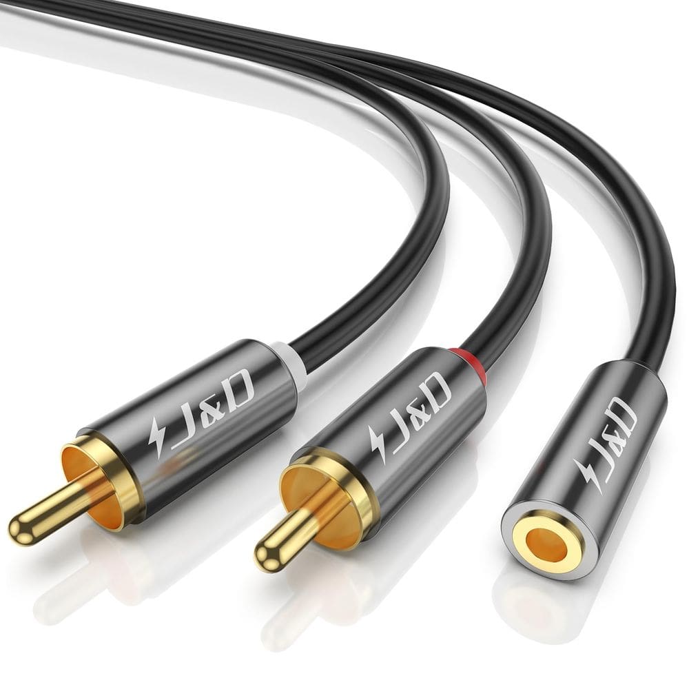 Cabo J&D 3,5 mm fêmea para 2 RCA macho banhado a ouro 1 m