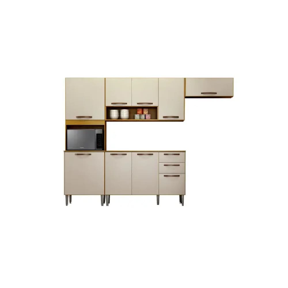 Armário de Cozinha Compacta Maísa 9 Portas 2 Gavetas Cinamomo/ OFF White Pés Reguláveis CHF Móveis