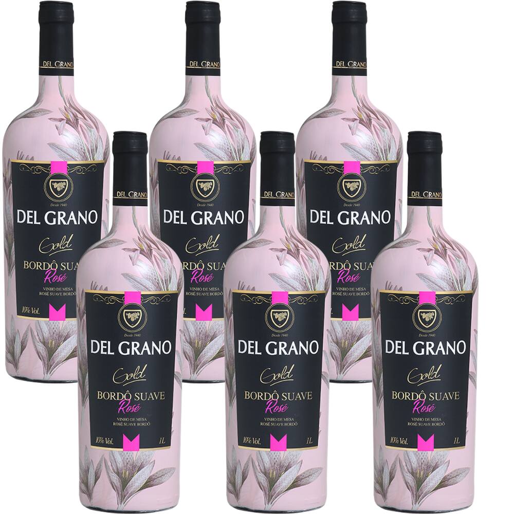 Cx 6 Vinho Del Grano Rosé Bordô Suave 1 Litro