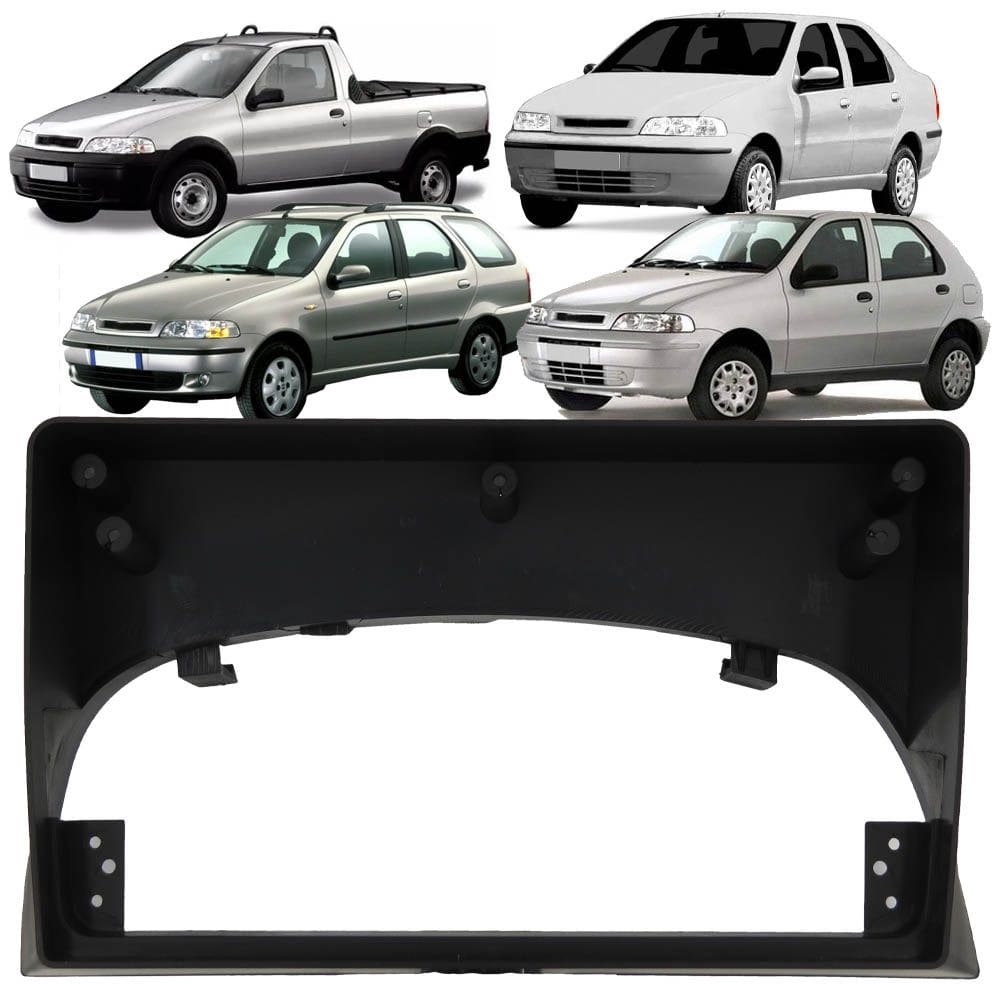 Moldura Painel 2 Din 9\" Polegadas Fiat Palio, Siena, Strada, Weekend 1996 até 2005 Preto
