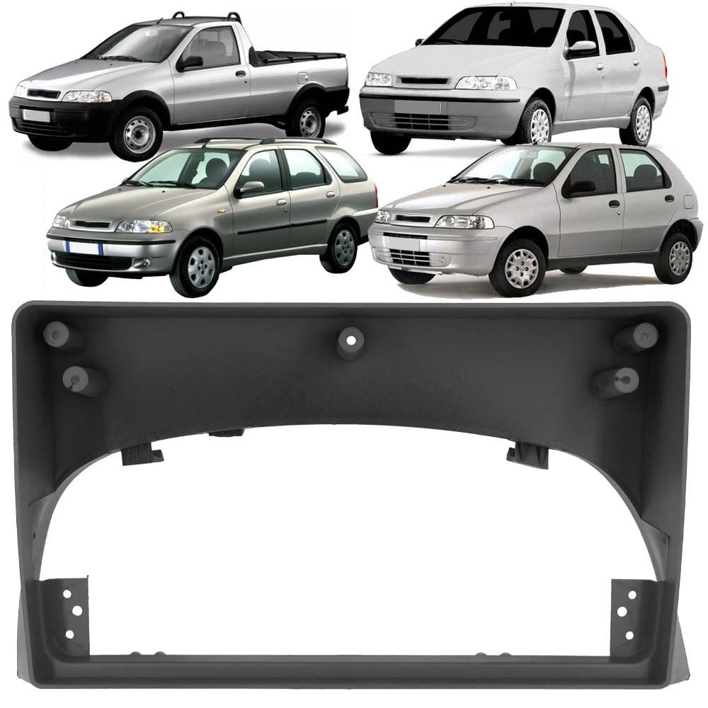 Moldura Painel 2 Din 9\" Polegadas Fiat Palio, Siena, Strada, Weekend 1996 até 2005 Cinza