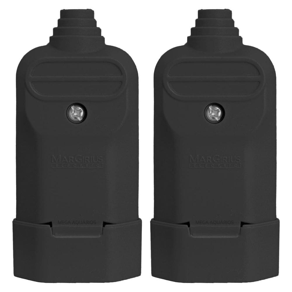 2 Tomada Plug Fêmea Prensa Cabo 2 Pinos Finos 10A Preta