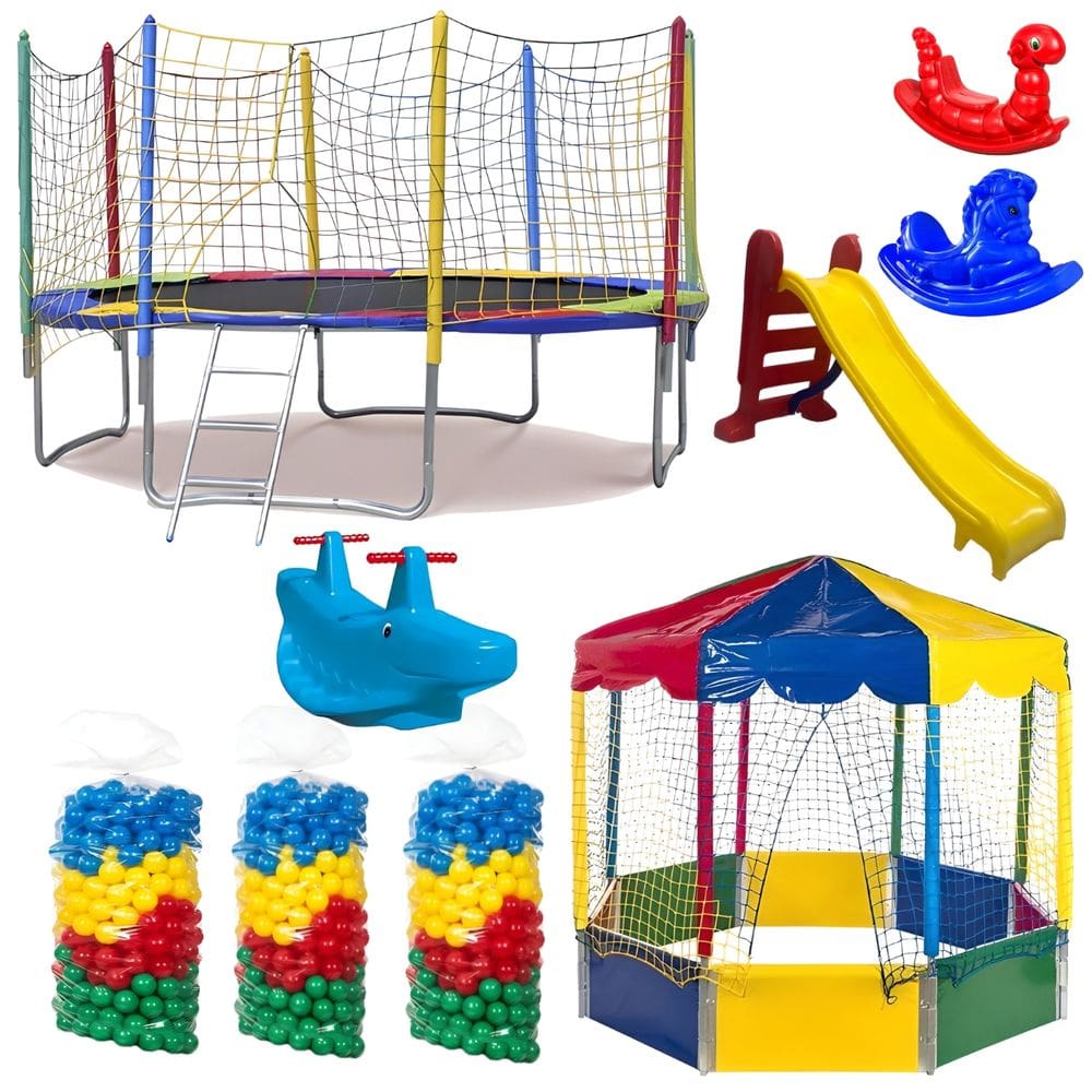 Kit Pula Pula 3,05m + Piscina Oitavada 2m + 1500 Bolinhas + Escorrega Médio + 2 Gangorra 1L + 1 G2