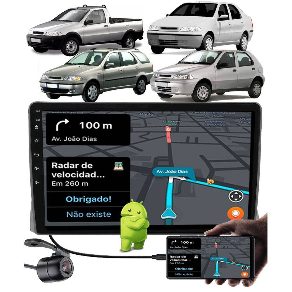 Multimídia 2 Din 9" Polegadas Android Fiat Palio Siena Strada Weekend 1996 até 2005 + Câmera de Ré