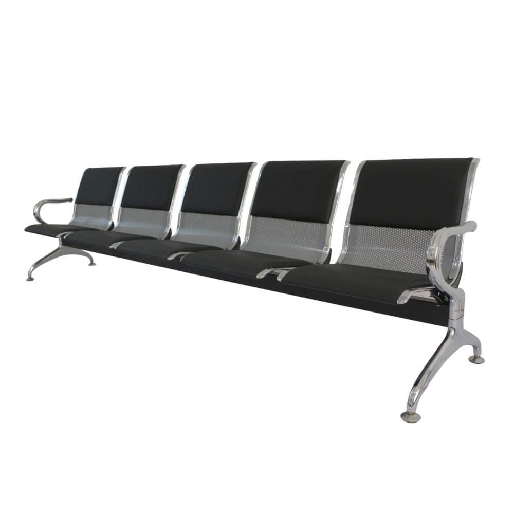 Longarina Estofada 5 Lug NR-17 Dubai Fratini 281 (larg) cm Aço Cromado Pintura Cinza c/ Braços