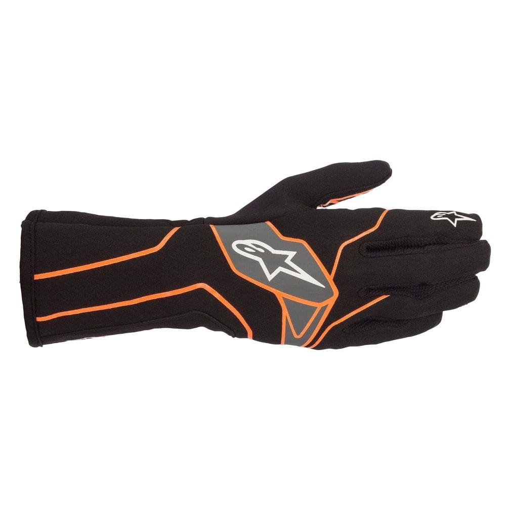 Luvas Alpinestars TECH-1 K V2 pretas ONG Fluo para corridas de kart