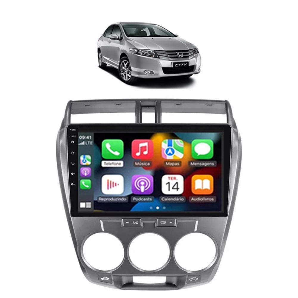 Kit Multimidia City Ar Analogico 2008 / 2014 Carplay AndroidAuto 9 Pol - Roadstar 908BR