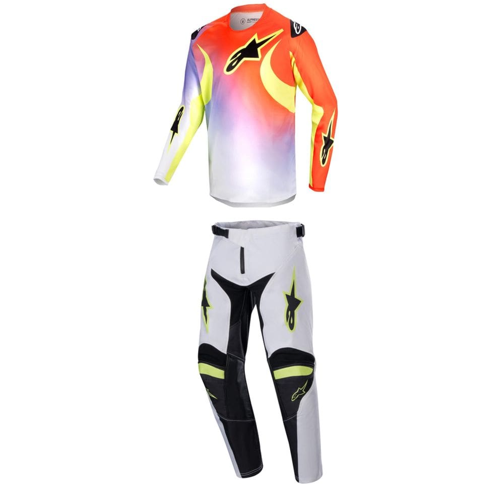 Conjunto de equipamentos de moto Alpinestars Racer Lucent branco/vermelho neon/amarelo