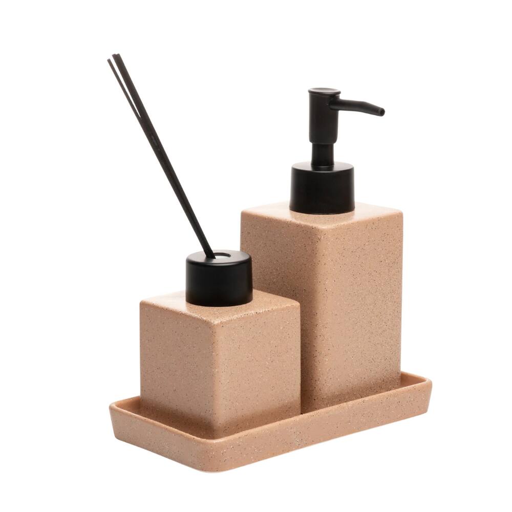 Conjunto Para Banheiro Em Cerâmica Granilite Quadratto Com 3 Peças Lyor Nude