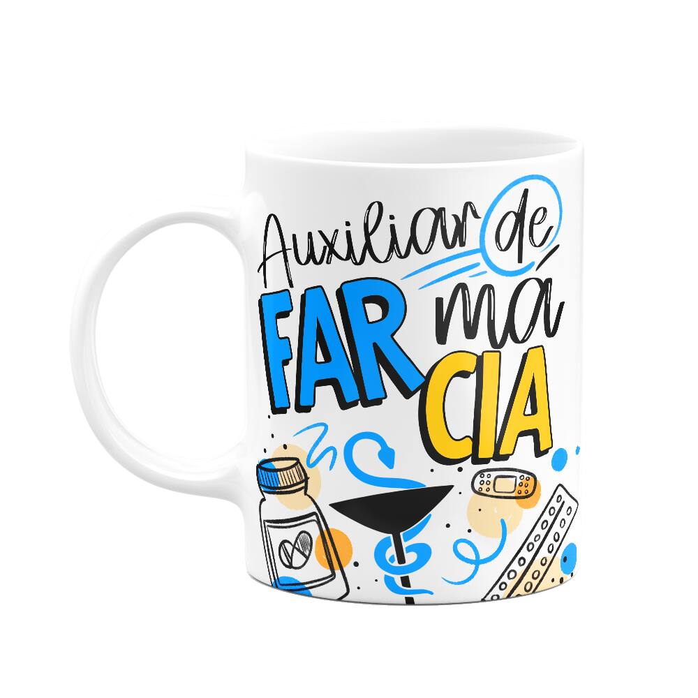 Caneca profissões - Auxiliar de farmácia - 325ml branca