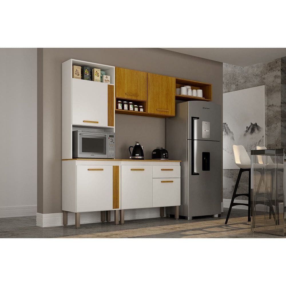 Armário de Cozinha Compacta Luma 6 Portas 1 Gaveta Branco/Cinamomo CHF - CHF Móveis