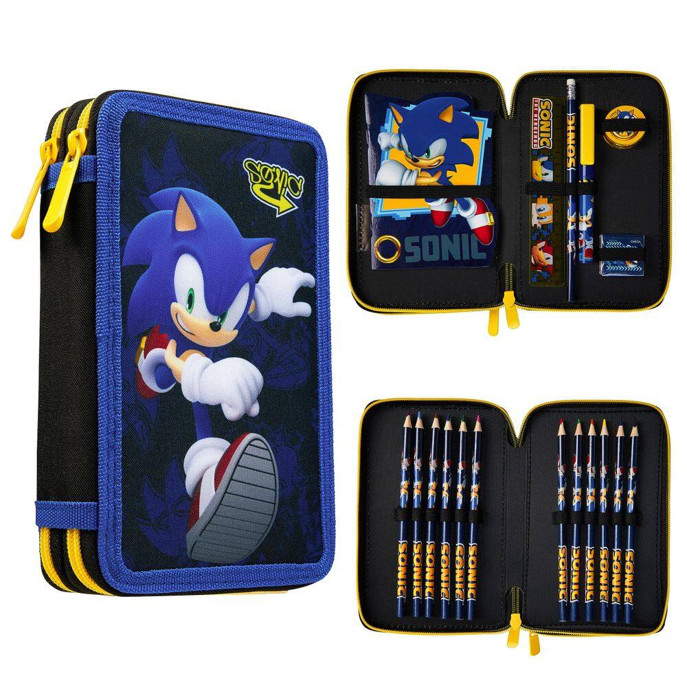 Estojo para lápis Sonic The Hedgehog com papelaria para meninos