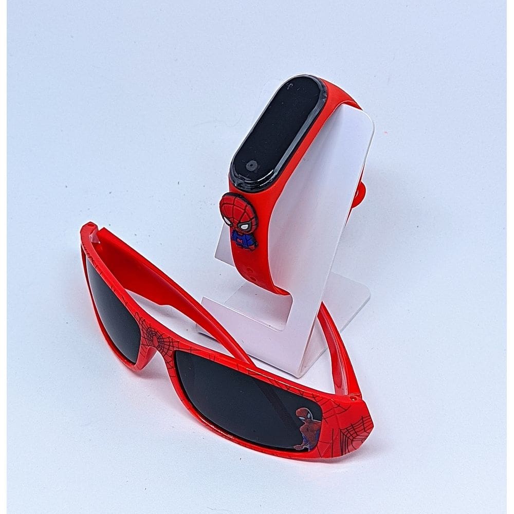 Kit Relógio de Pulso Digital Led Band Touch Meninos Bracelete esporte 3D Homem aranha + Óculos de sol Uv400 Crianças