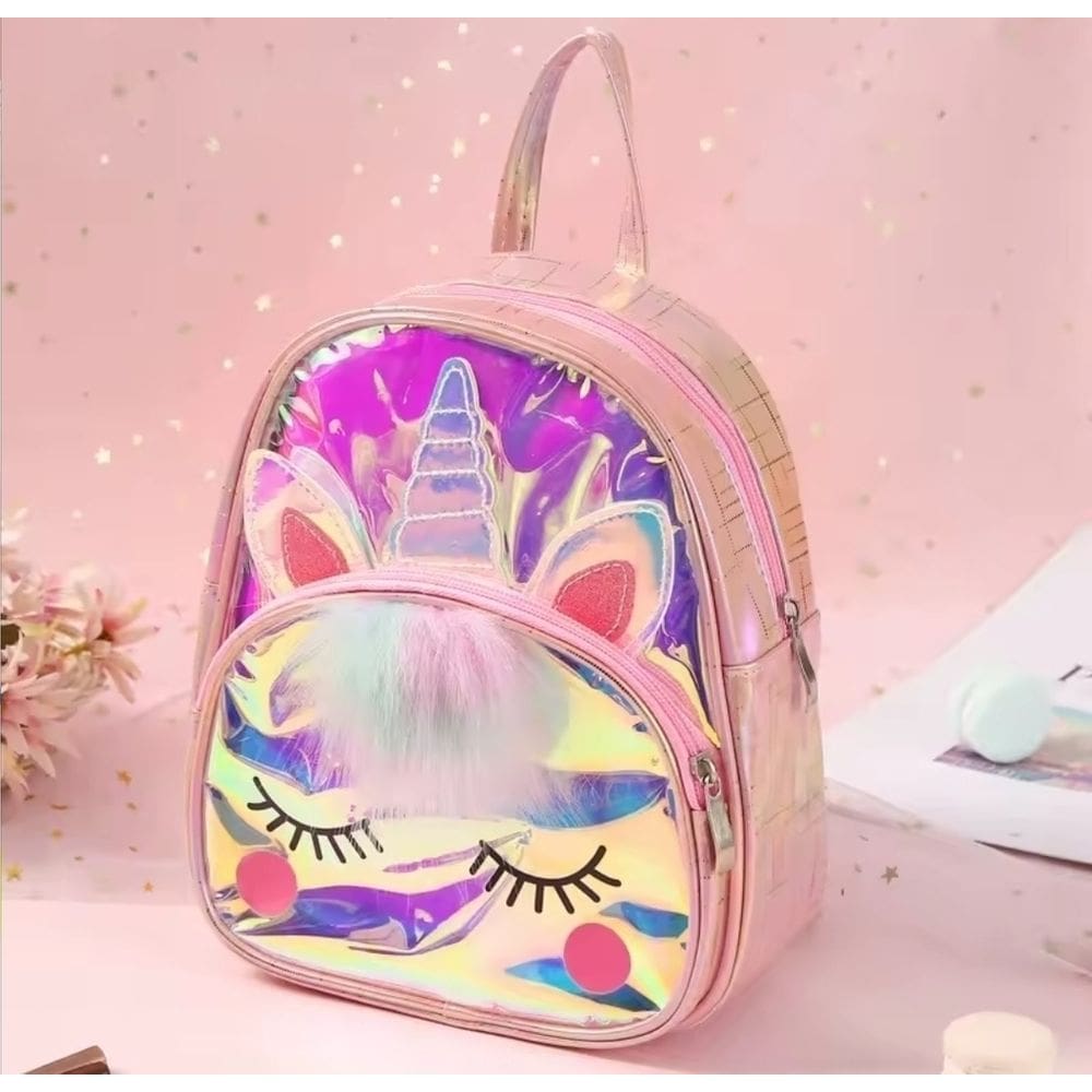 Bolsa Infantil Pequena Personagem Unicórnio Pony Mochila com Ziper costa Menina courino metalizada Creche Passeio 2025