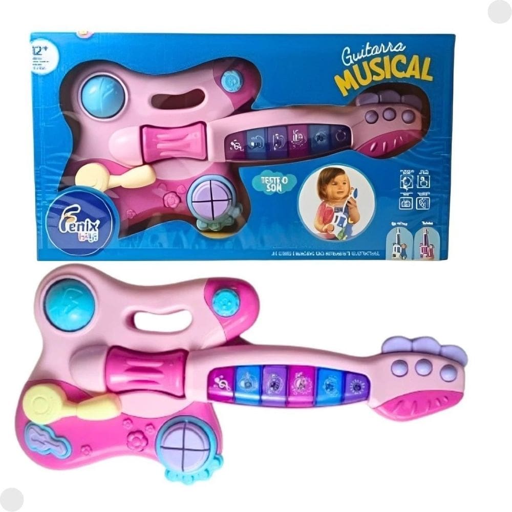 Brinquedo Musical Guitarra Baby Rosa Com Luz - Fenix