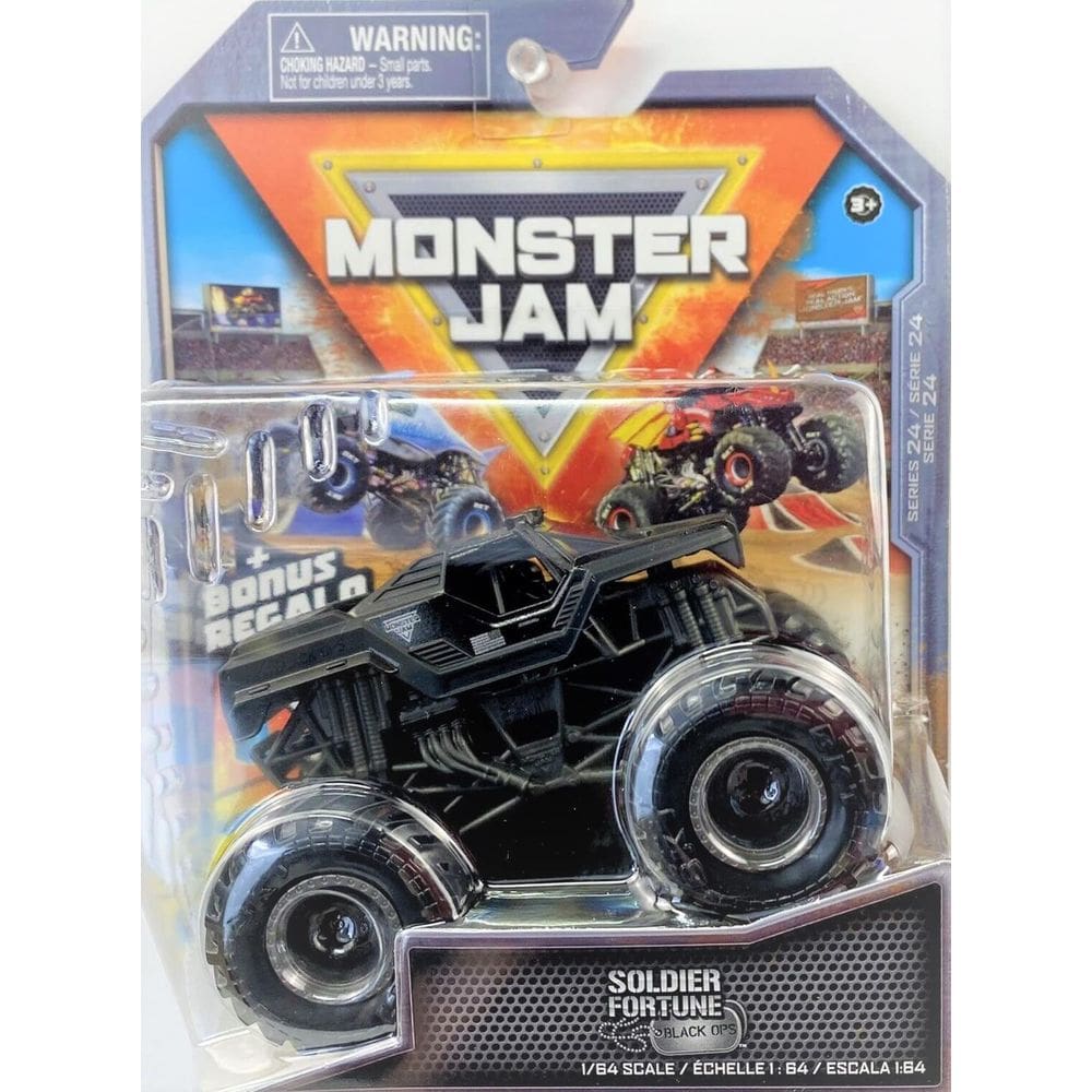 Caminhão de operação Toy Monster Jam Soldier Fortune Black Op em escala 1:64