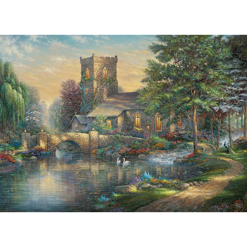 Quebra-cabeça Ceaco Thomas Kinkade Willow Wood Chapel 1000 unidades