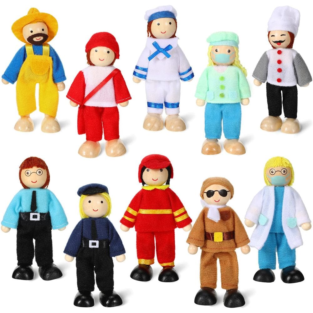 Conjunto de casa de bonecas de madeira Skylety Mini People Figures x10
