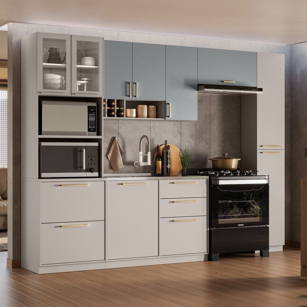 Cozinha Modulada 5 Peças com Paneleiro Duplo Forno Essence 100% Mdf Cinza