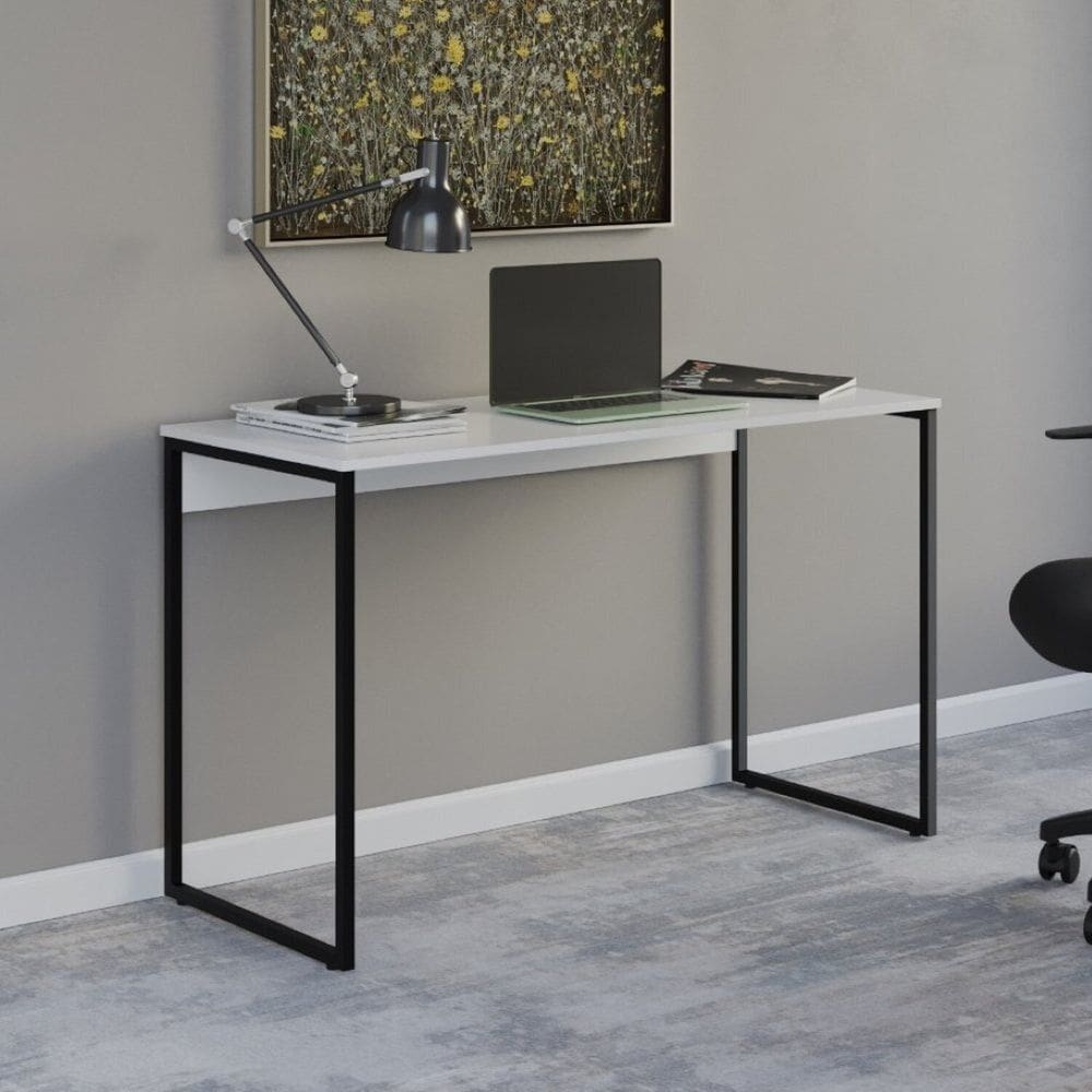 Mesa com Pé de Aço para Escritório Design Moderno Branco/Preto