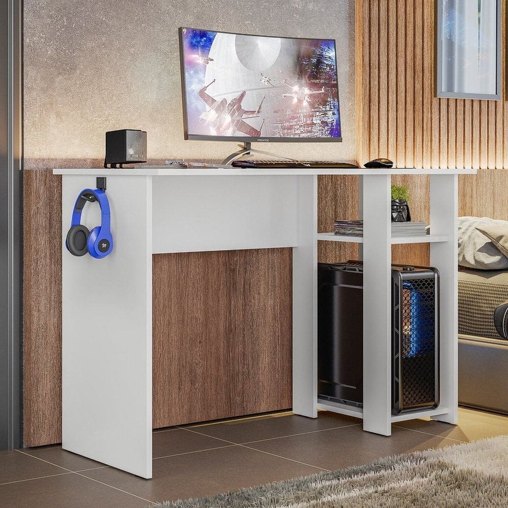 Mesa para Computador Gamer Slim Escrivaninha Branco