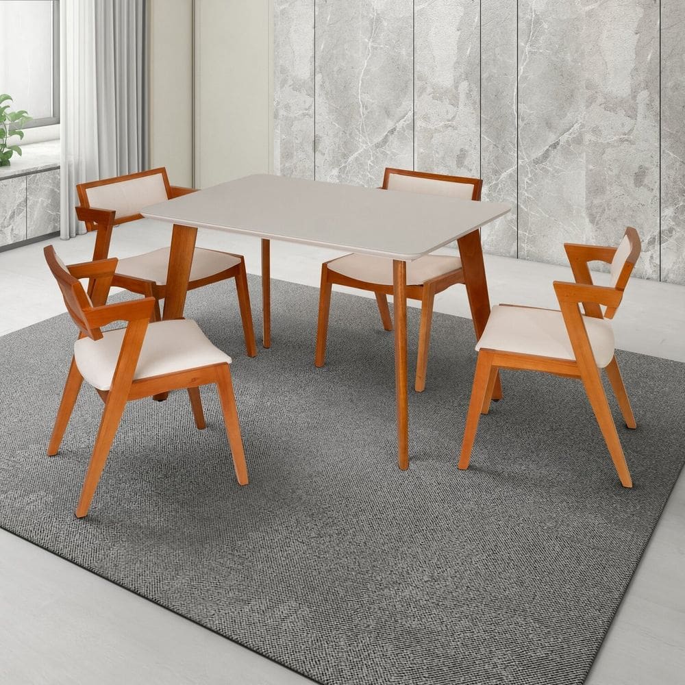 Conjunto Mesa Verona com 4 Cadeiras de Madeira Maciça e Estofada Ímola Authentic Espresso Móveis Champagnhe/Off White