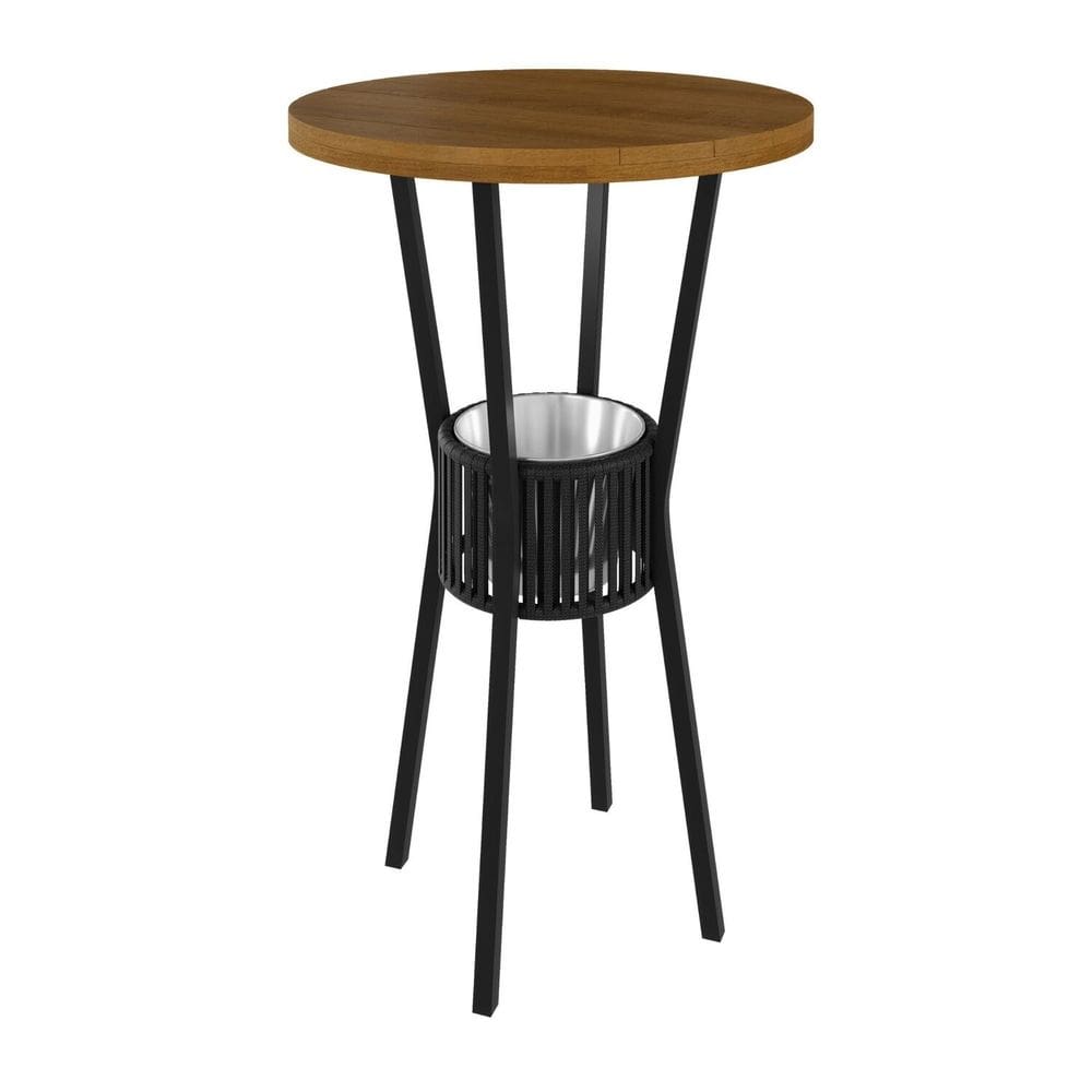 Mesa Madeira Maciça Ripado 70cm Bistrô Bar Preto/Marrom