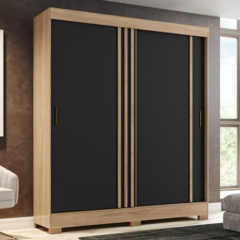 Guarda-roupa Solteiro 2 Portas de Correr 2 Gavetas B353 Jequitibá Bril/Preto